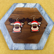 Load image into Gallery viewer, Wooden Dangle Earrings - Christmas - Reindeer