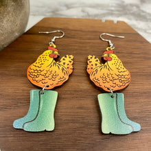 Load image into Gallery viewer, Wooden Dangle Earrings - Chicken - #9