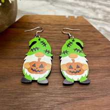 Load image into Gallery viewer, Wooden Dangle Earrings - Halloween - Gnome Frankenstein Pumpkin