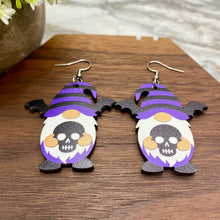 Load image into Gallery viewer, Wooden Dangle Earrings - Halloween - Gnome Wing Skull