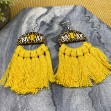 Load image into Gallery viewer, Wood &amp; Macrame Earrings - Half Softball Mom