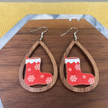 Load image into Gallery viewer, Wooden Teardrop Cutout Earrings - Christmas - Stocking