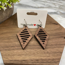 Load image into Gallery viewer, Wooden Dangle Earrings - Kite Stripe Cutout