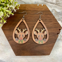 Load image into Gallery viewer, Wooden Dangle Earrings - Christmas - Cutout Reindeer #2