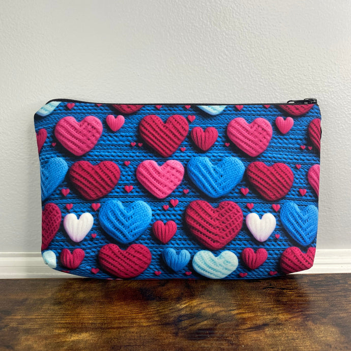 Pouch - Navy Knit Crochet Heart