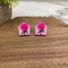 Load image into Gallery viewer, Wooden Stud Earrings - Rose Envelope - #9