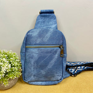 Sling Bag - Denim Suede - Front Zip