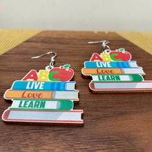 Load image into Gallery viewer, Wooden Dangle Earrings - Teacher - Live Love Learn