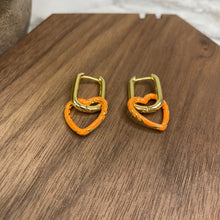 Load image into Gallery viewer, Metal Dangle Earrings - Heart Link - Orange