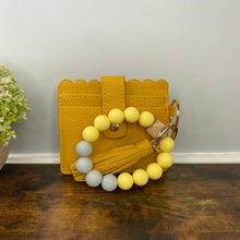 Load image into Gallery viewer, Silicone Bracelet Keychain with Scalloped Card Holder - Yellow Mustard