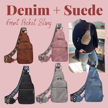 Load image into Gallery viewer, Sling Bag - Denim Suede - Front Zip