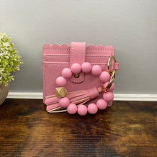 Load image into Gallery viewer, Silicone Bracelet Keychain with Scalloped Card Holder - Pink