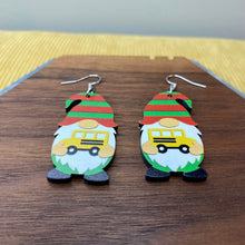 Load image into Gallery viewer, Wooden Dangle Earrings - Teacher Gnome Bus