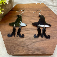 Load image into Gallery viewer, Acrylic Dangle Earrings - Halloween Witch Hat &amp; Shoes