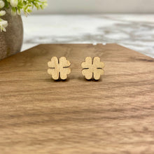 Load image into Gallery viewer, Wooden Stud Earrings - St. Patrick’s Day - Four Leaf Clover - Light