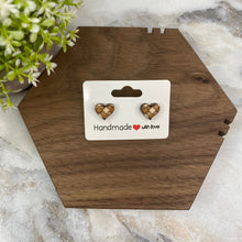 Load image into Gallery viewer, Wooden Stud Earrings - Checkered Heart