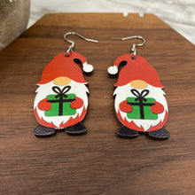 Load image into Gallery viewer, Wooden Dangle Earrings - Christmas - Gnome Present