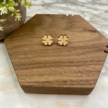 Load image into Gallery viewer, Wooden Stud Earrings - St. Patrick’s Day - Four Leaf Clover - Light