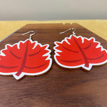 Load image into Gallery viewer, Wooden Dangle Earrings - Fall - Red Leaf