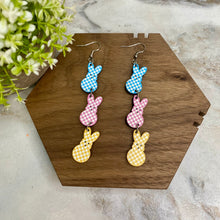 Load image into Gallery viewer, Dangle Earring - Wood - Checkered Bunnies