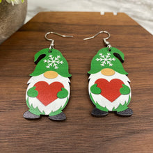 Load image into Gallery viewer, Wooden Dangle Earrings - Christmas - Gnome Heart