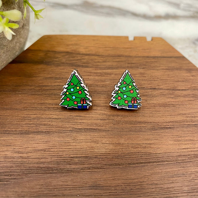 Wooden Stud Earrings - Christmas - Trees #2