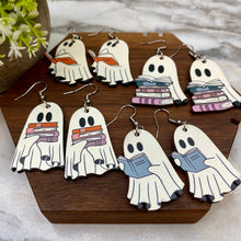 Load image into Gallery viewer, Wooden Dangle Earrings - Ghost With Book Mix