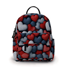 Load image into Gallery viewer, Mini Backpack - Blue + Red Knit Hearts