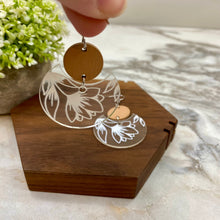 Load image into Gallery viewer, Acrylic &amp; Wood Dangle Earrings - Clear Floral