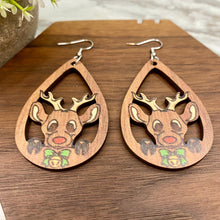 Load image into Gallery viewer, Wooden Dangle Earrings - Christmas - Cutout Reindeer #2