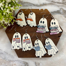 Load image into Gallery viewer, Wooden Dangle Earrings - Ghost With Book Mix