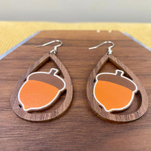 Load image into Gallery viewer, Wooden Teardrop Cutout Earrings - Fall - Acorn