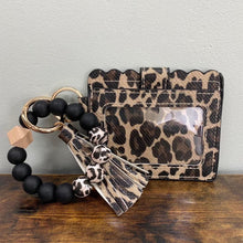 Load image into Gallery viewer, Silicone Bracelet Keychain with Scalloped Card Holder - Canvas Animal Print