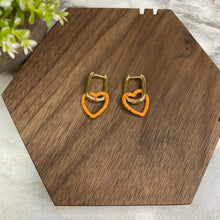 Load image into Gallery viewer, Metal Dangle Earrings - Heart Link - Orange