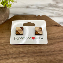 Load image into Gallery viewer, Wooden Stud Earrings - Checkered Square