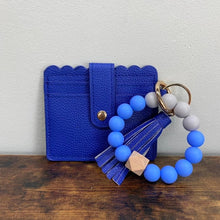 Load image into Gallery viewer, Silicone Bracelet Keychain with Scalloped Card Holder - Blue