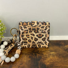 Load image into Gallery viewer, Silicone Bracelet Keychain with Scalloped Card Holder - Faux Leather Animal Print