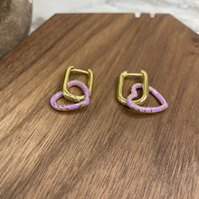 Load image into Gallery viewer, Metal Dangle Earrings - Heart Link - Purple