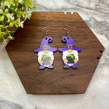 Load image into Gallery viewer, Wooden Dangle Earrings - Halloween - Gnome Cauldron