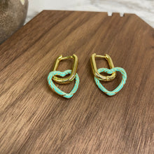 Load image into Gallery viewer, Metal Dangle Earrings - Heart Link - Mint