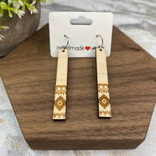 Load image into Gallery viewer, Wooden Dangle Earrings - Rectangle Aztec