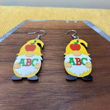 Load image into Gallery viewer, Wooden Dangle Earrings - Teacher Gnome ABC