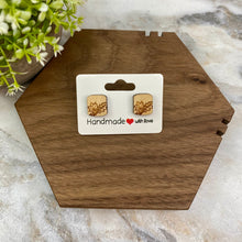 Load image into Gallery viewer, Wooden Stud Earrings - Square Leaves