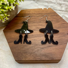 Load image into Gallery viewer, Acrylic Dangle Earrings - Halloween Witch Hat &amp; Shoes