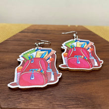 Load image into Gallery viewer, Wooden Dangle Earrings - Teacher - Backpack