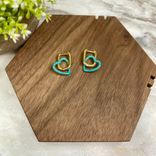 Load image into Gallery viewer, Metal Dangle Earrings - Heart Link - Turquoise