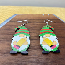 Load image into Gallery viewer, Wooden Dangle Earrings - Teacher Gnome Pencil