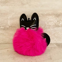 Load image into Gallery viewer, Keychain - Fuzzy Pom Pom - Black Cat