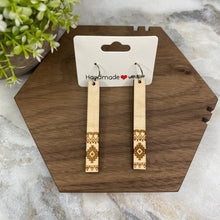 Load image into Gallery viewer, Wooden Dangle Earrings - Rectangle Aztec