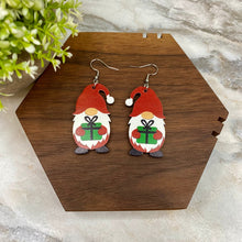 Load image into Gallery viewer, Wooden Dangle Earrings - Christmas - Gnome Present